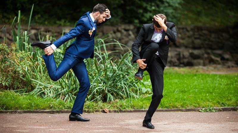 best man and groom messing around