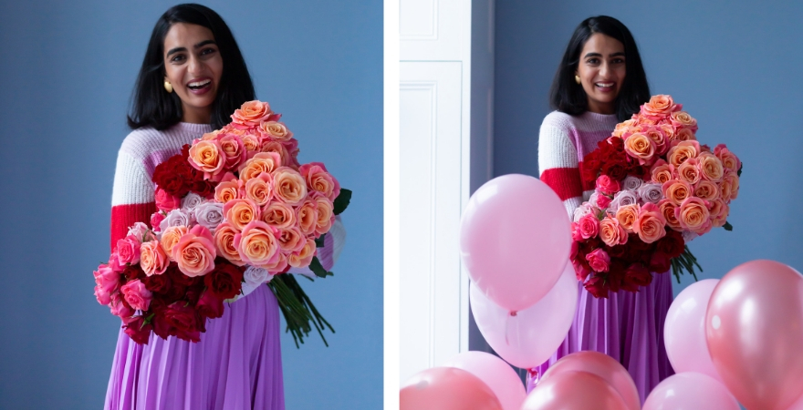 girl with bouquet of roses