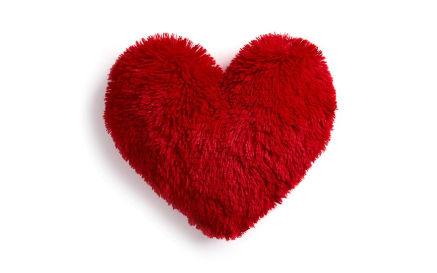 Red heart pom pom cushion