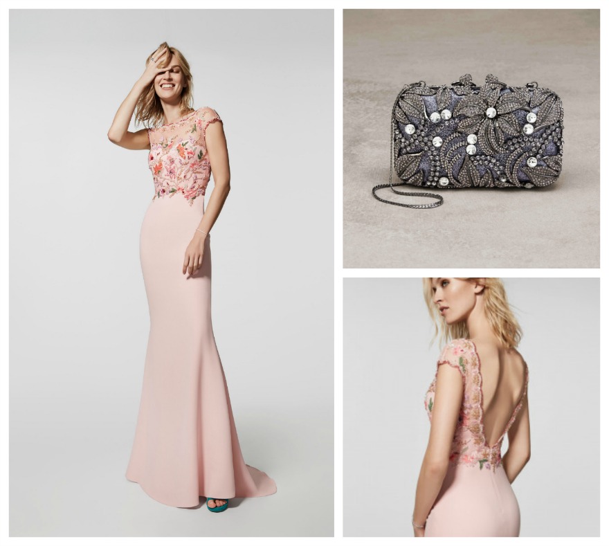 Grafito embroidered top dress and Margarita clutch bag, both by Pronovias | Confetti.co.uk