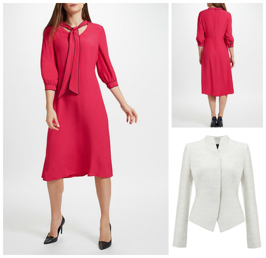 Piped neck-tie dress with sparkle fitted jacket, both at John Lewis | Confetti.co.uk