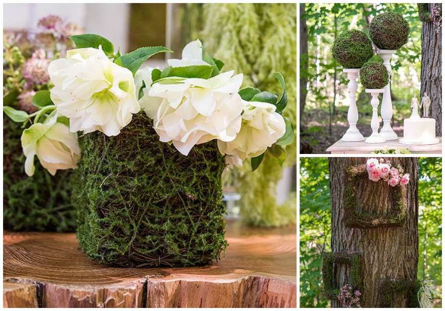 Woodland wedding ideas faux moss and wicker mini planters | Confetti.co.uk