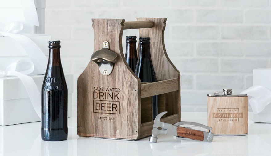 Wooden beer bottle caddy with opener | Confetti.co.uk