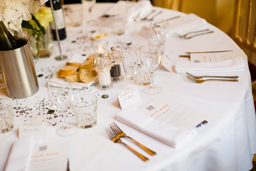 Table decor at Andy & Laura's Soho City Wedding | Confetti.co.uk