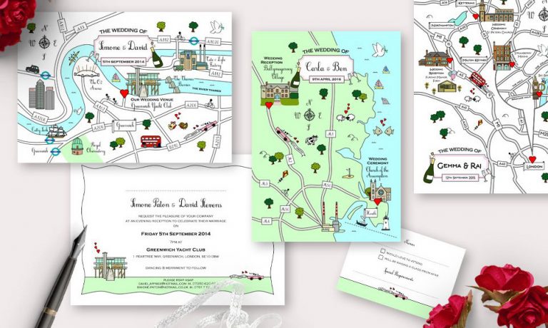 Map themed wedding invitation