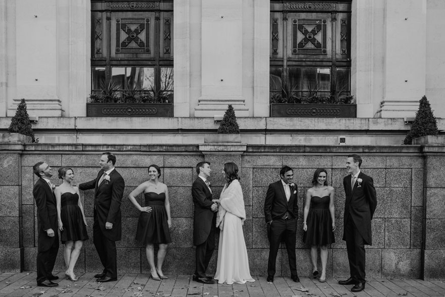 Islington Assembly Hall Exterior Shot with Bride and Groom and Wedding Party | Confetti.co.uk