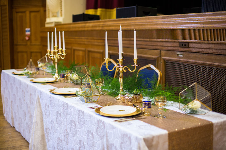 Islington Assembly Hall Rustic Winter White and Gold Wedding Table | Confetti.co.uk