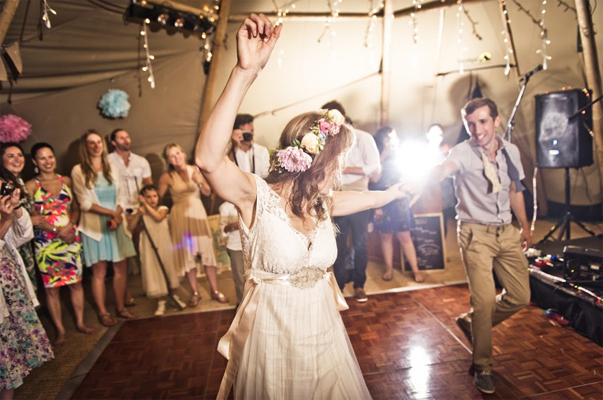 Warble Entertainment Rustic Tipi Wedding Reception with Dancing Bride and Groom | Confetti.co.uk