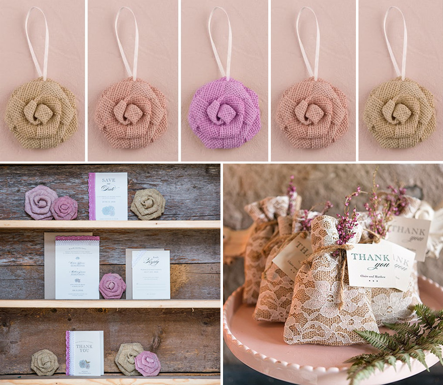 Burlap Wreath Extras Flowers and Bags - More rustic burlap DIY wedding decoration ideas with flowers and bags | Confetti.co.uk