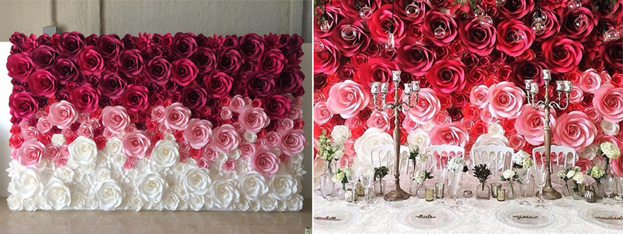 Large Paper Flowers Ombre Wedding Backdrop by MoniquePaperArt on Etsy | Confetti.co.uk