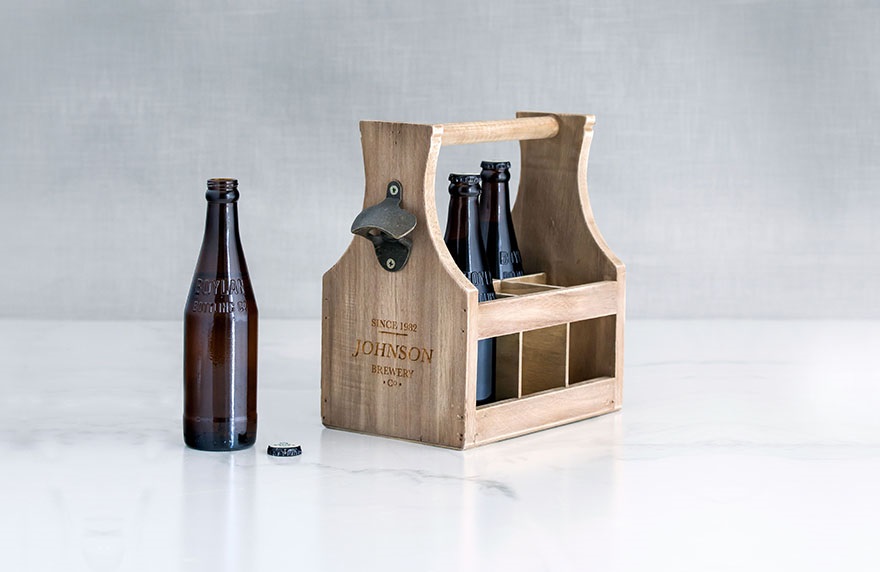 Wooden beer caddy with opener | Confetti.co.uk