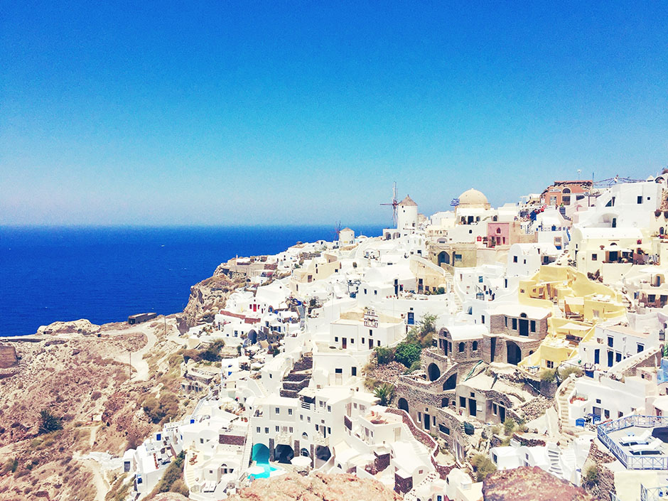 Destination wedding and honeymoon greek scene by the sea