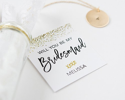 Black and Gold Sparkle Will You Be My Bridesmaid Square Tag | Confetti.co.uk