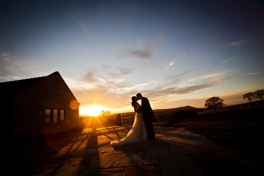 Heaton House Farm Bride Groom Sunset Wedding Photo - Selina and Mike's Wedding by Jonny Draper Photography | Confetti.co.uk