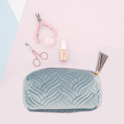 Quilted Velvet Travel Toiletry Bag - Spa Blue | Confetti.co.uk