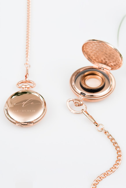 Rose Gold Personalised Pocket Watch Ring Holder | Confetti.co.uk