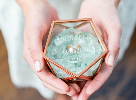 Rose Gold Ring Box Glass Geometric Terrarium with Decorative Rock Crystals | Confetti.co.uk