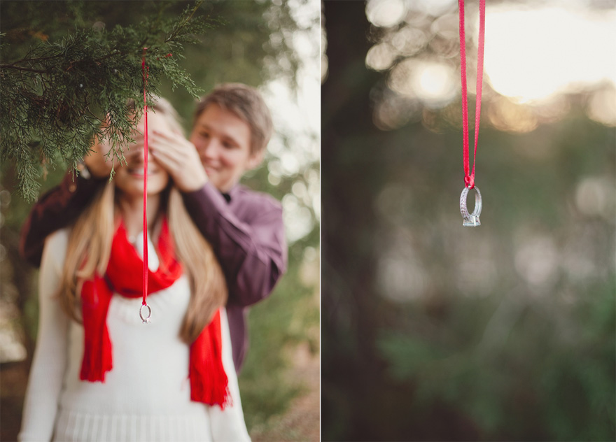 Ring Hanging from Christmas Tree - Christmas Wedding Proposal Shoot by Q Avenue Photo and Cederwood Weddings | Confetti.co.uk