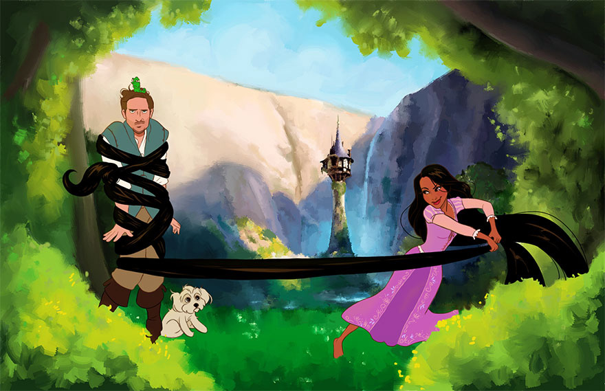 Valentines Day Disney Illustration by Dylan Bonner Brian Flynn Tangled Flynn and Rapunzel | Confetti.co.uk