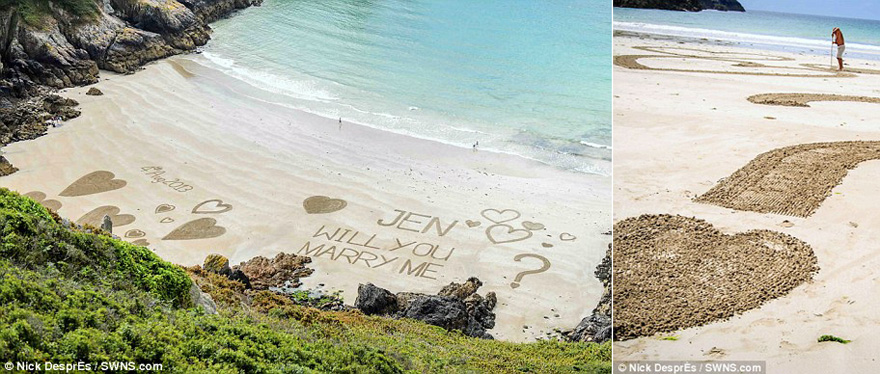 Will You Marry Me Written in the Sand Message on the Beach | Confetti.co.uk