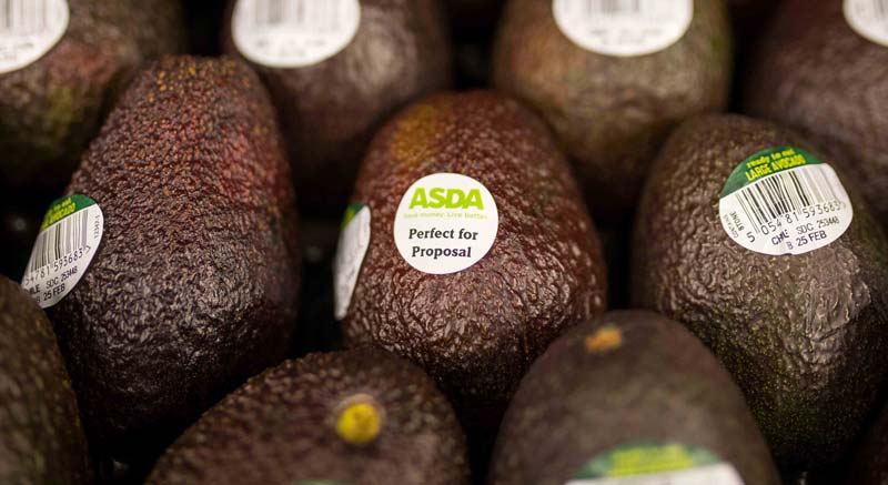 Avocados with the 'perfect for proposals' sticker