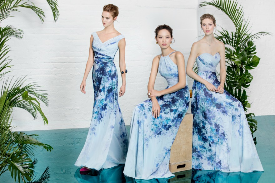 Patterned Blue Bridesmaid Dresses by Kelsey Rose | Confetti.co.uk