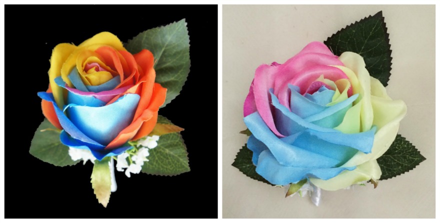 Artificial rainbow buttonholes by floralYome on Etsy | Confetti.co.uk