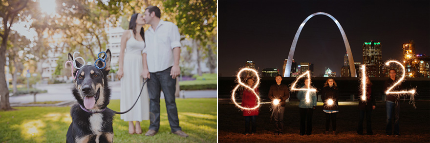 Cute Dog Save the Date Headband - Ran & Moran by Jen Sladkov - and Sparklers Long Exposure Photo Save the Date by Dan Kenemore | Confetti.co.uk