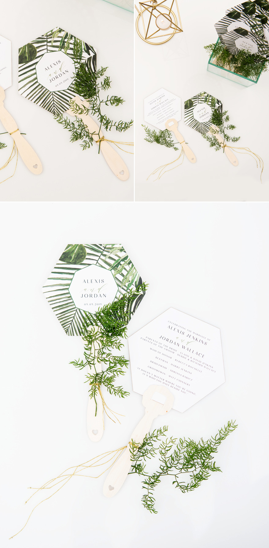 Greenery Tropical Leaf Wedding Invitation Hand Fan - Unique Wedding Invitation Ideas | Confetti.co.uk