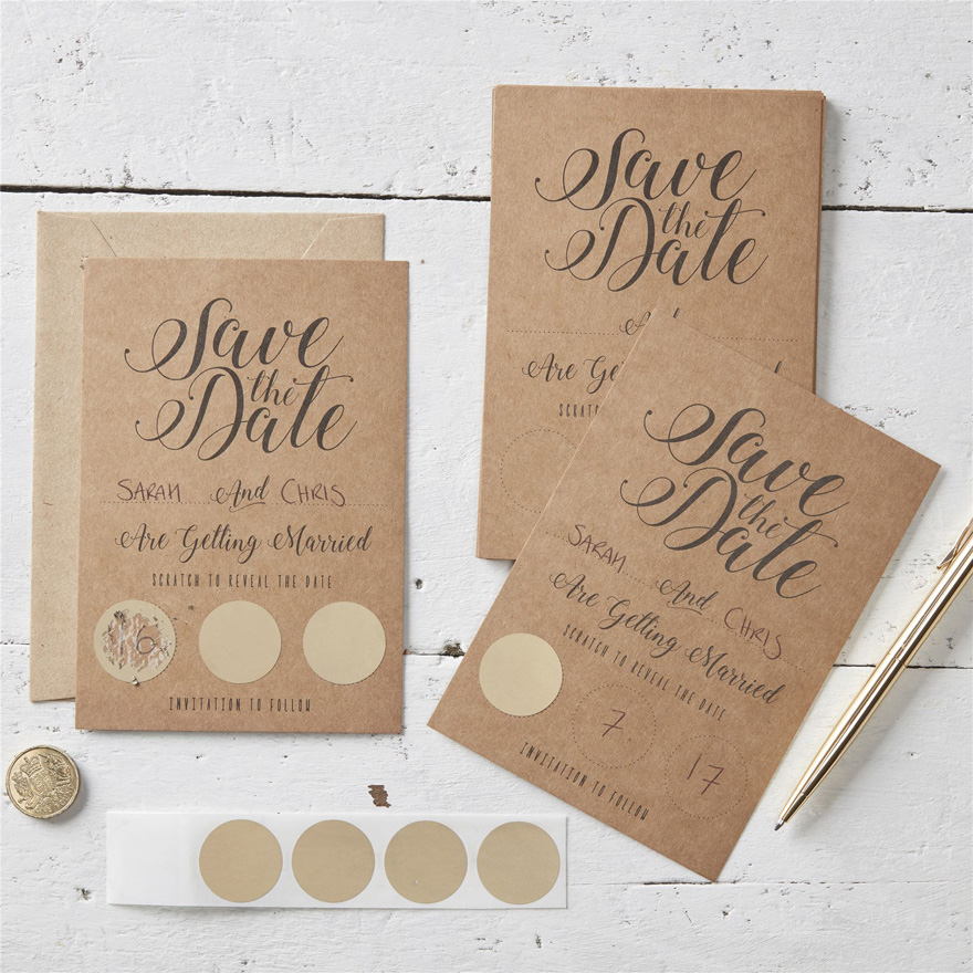 Kraft Save The Date Scratch Cards - Vintage Black and Brown with Cursive Script | Confetti.co.uk