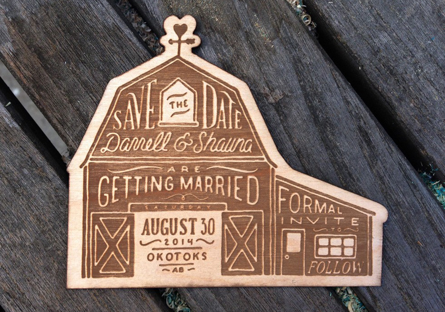 Laser Cut Wood Wedding Save the Date by Studio EQ Design Barn Wedding Stationery Alternatives - Save the Date Ideas | Confetti.co.uk