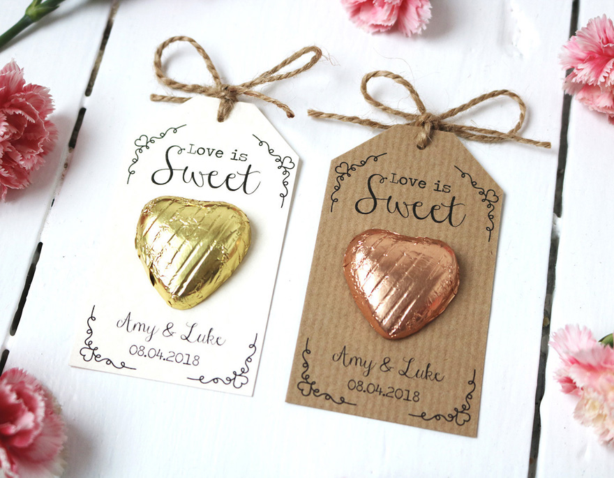 Love is Sweet - Gold and Rose Gold Chocolate Heart Wedding Favour by LittleIndieStudio on Etsy | Confetti.co.uk