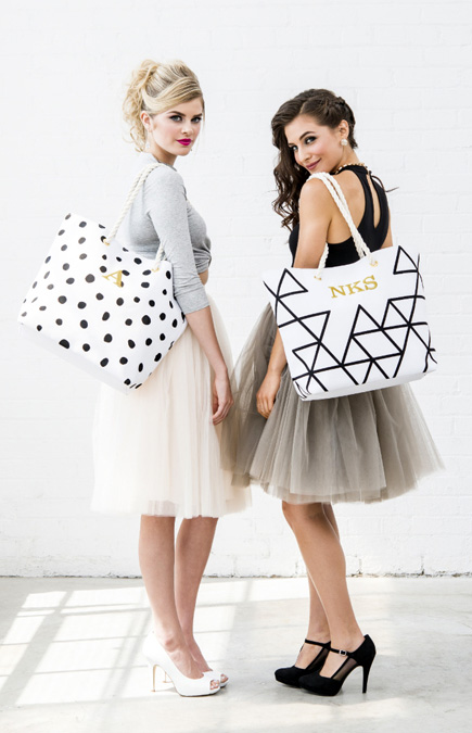 Personalised Trendy Black and White Geometric and Dalmatian Dot Tote Beach Bags | Confetti.co.uk