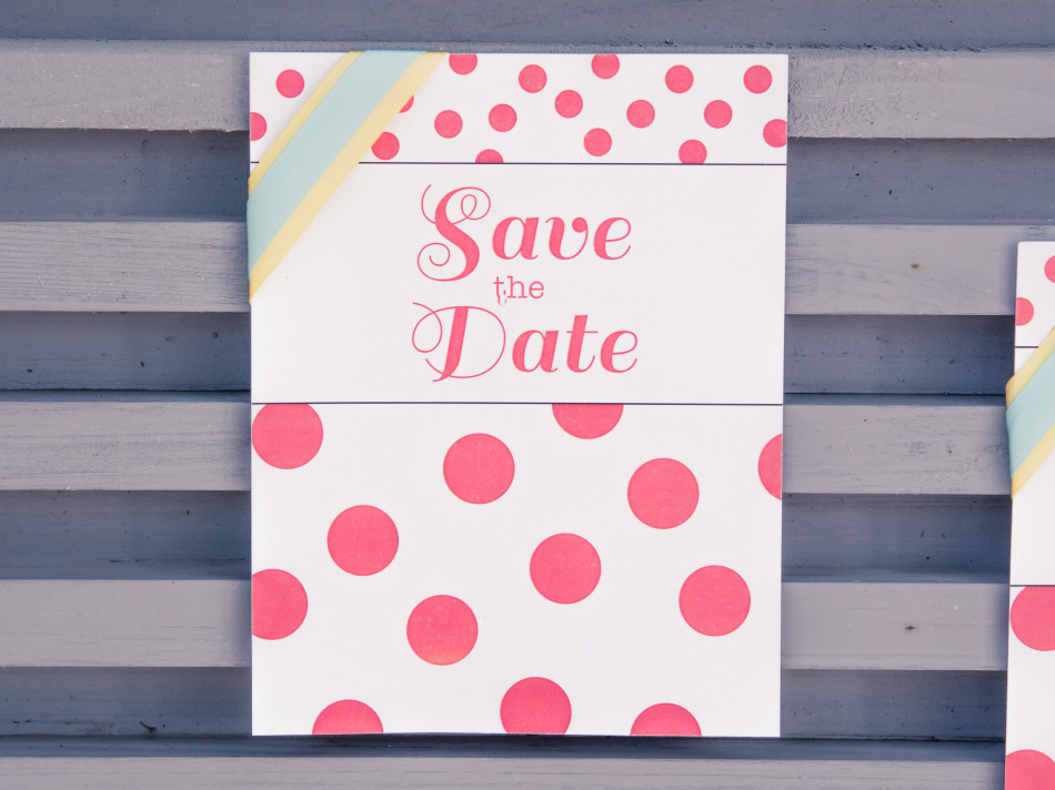 Retro Candy Colourful Polka Dot Save The Date Card | Confetti.co.uk