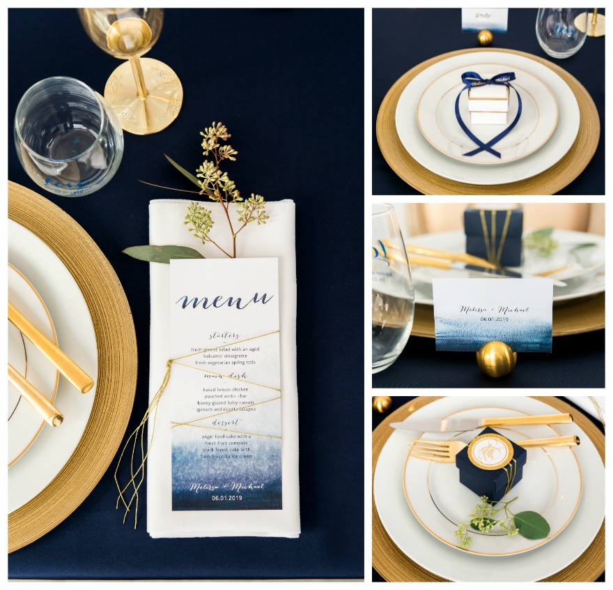 Navy blue and gold wedding table decorations | Confetti.co.uk