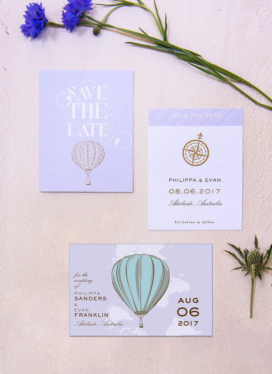 Vintage Travel Wanderlust Save The Date Cards with Hot Air Balloons and Compasses | Confetti.co.uk