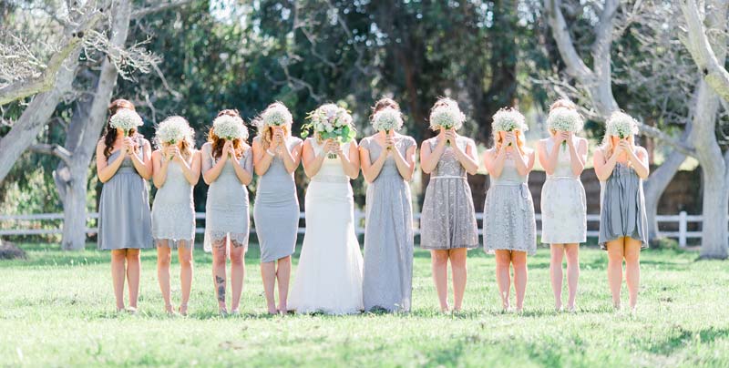 Bride with multiple bridesmaids