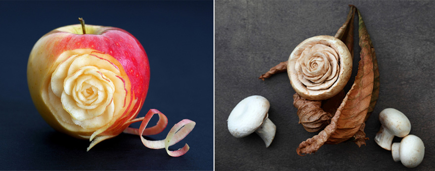 Apple Carved into the Shape of a Rose - Mushroom Carved into the Shape of a Rose - Food Carvings by Ilian Iliev | Confetti.co.uk