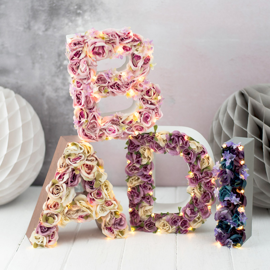 Handmade Flower Letters with Lights - Letters Filled With Flowers and Lights Beautful Gift Idea from The White Bulb | Confetti.co.uk