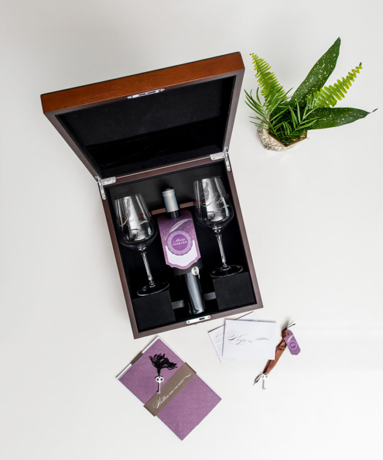 Love Letter Wedding Ceremony Box Set Time Capsule Idea - Wine Box Chest with Lock and Key and Classic Wine Goblets | Confetti.co.uk