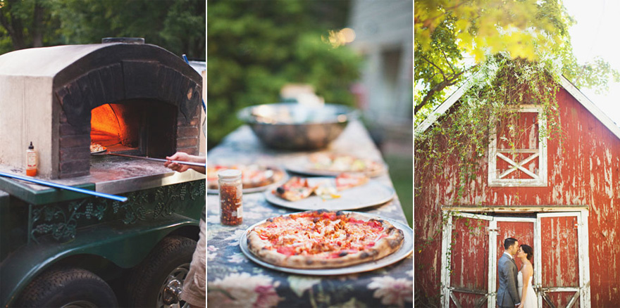 Wood Fired Pizza-Mobile Oven - Jess and Jonny's DIY Backyard Wedding with Pizza Food Truck - by First Mate Photo Co via Love and Lavender | Confetti.co.uk