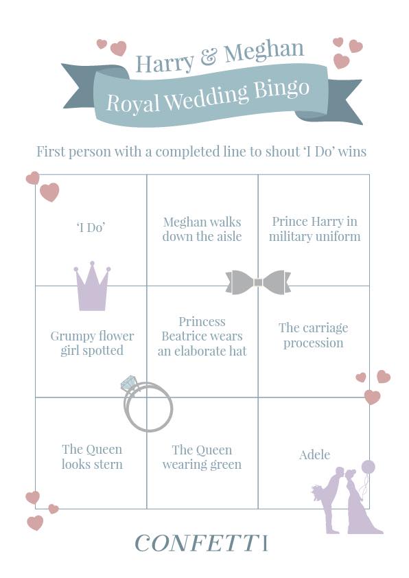 royal wedding bingo sheet