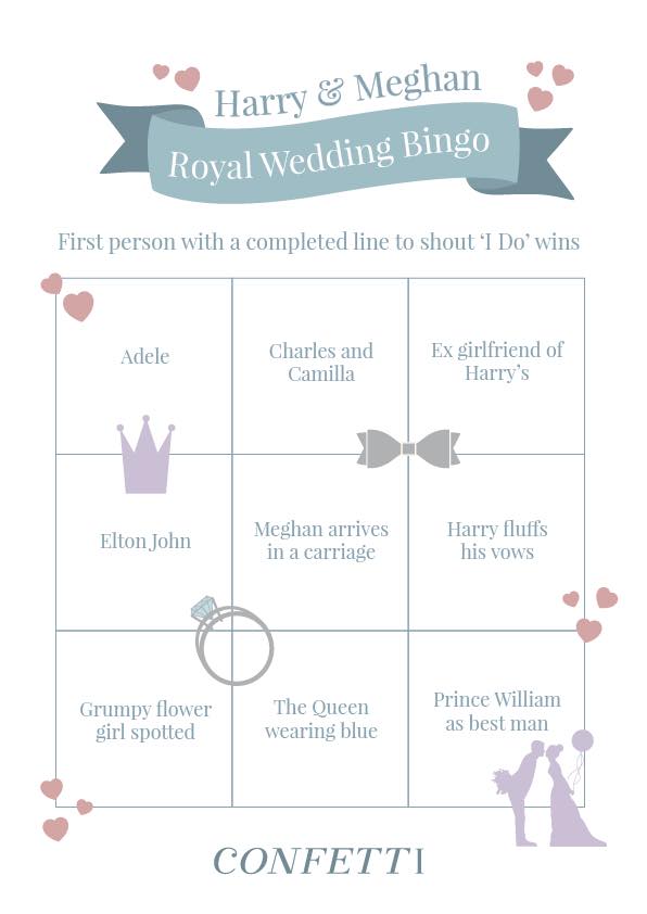 bingo sheet for royal wedding