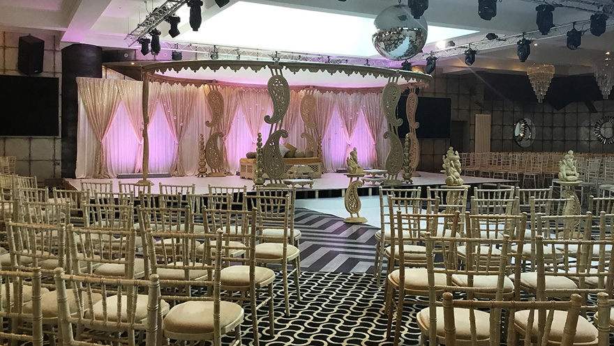 Asian Weddings at Old Thorns Hotel - Old Thorns Grand Ballroom with Gallery and Garden - Asian Wedding Ceremony and Reception Venue in Hampshire - Wedding Thrones and Beautiful Drapes Backdrop | Confetti.co.uk