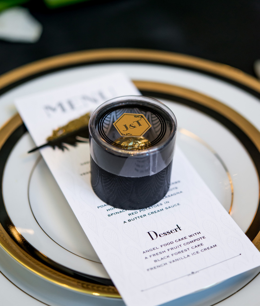 Black and Gold Art Deco Cylinder Boxes with Clear Lid - Stylish Wedding Favour Boxes | Confetti.co.uk