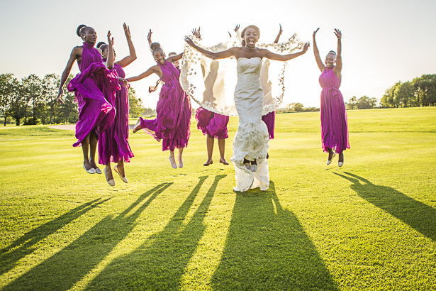 Bride and Bridesmaids Having Fun Wedding Photo Ideas Precious & Jerald’s Purple And Gold Themed Wedding | Confetti.co.uk