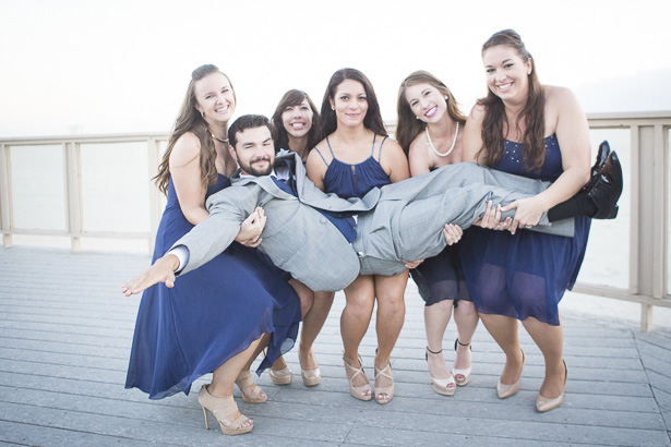 Bridesmaids Posing with the Groom - Bridesmaids Holding up the Groom Fun Wedding Poto Idea - Crystal and Giampaolo’s Californian Real Wedding | Confetti.co.uk