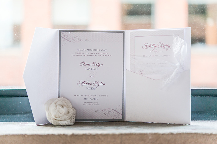 Contemporary Vintage Invitation in Victorian Purple with Classic White Envelope - Lace Flowers and Vintage | Confetti.co.uk