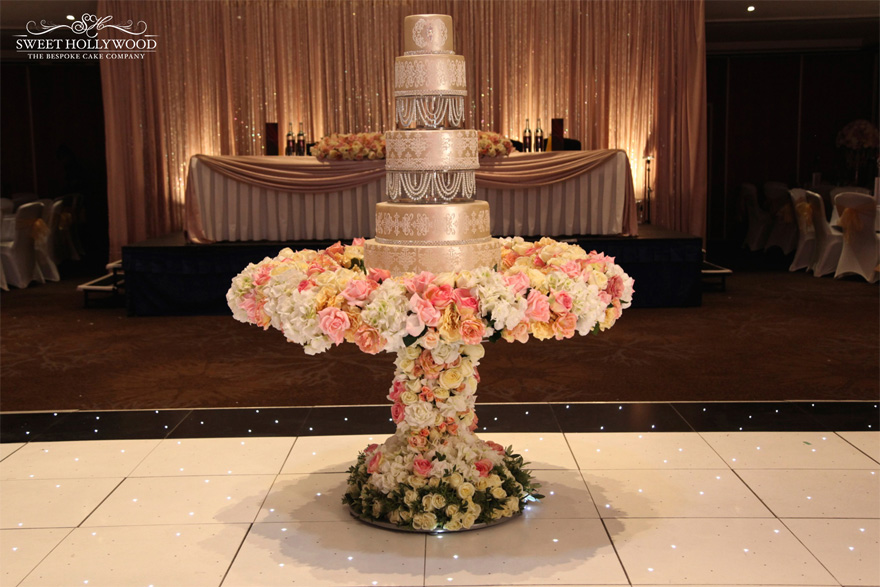 Custom Floral Wedding Cake Table Display by Sweet Hollywood - Luxury Asian Wedding Cakes and Bespoke Wedding Cakes - Floral Wedding Table | Confetti.co.uk