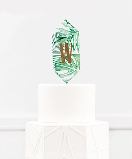 Greenery Floating Monogram Acrylic Cake Topper - Geometric Greenery Cake Topper | Confetti.co.uk